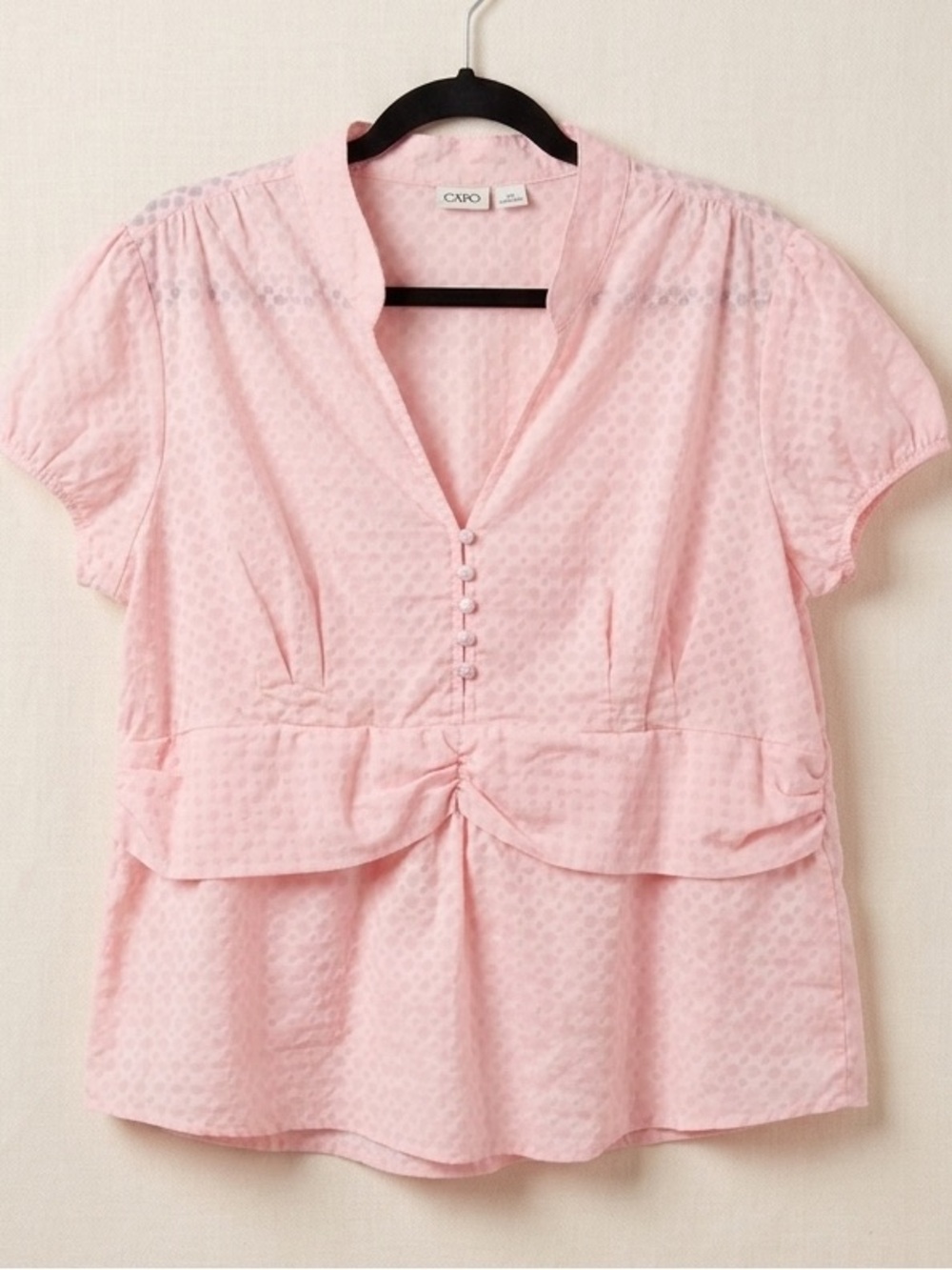 Cato Blush Pink Dobby Dot Blouse | Pintuck Pleated Empire Waist Peplum Top